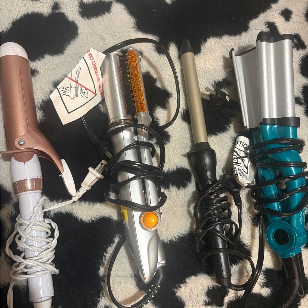Set of Four Hair Styling Tools - Metallic Silver, Rose Gold, Teal, Black